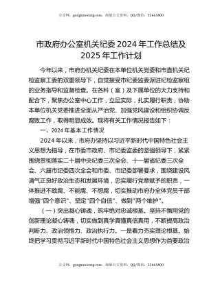 市政府办公室机关纪委2024年工作总结及2025年工作计划