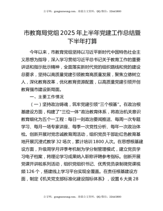 市教育局党组2025年上半年党建工作总结暨下半年打算