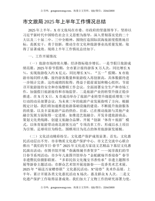 市文旅局2025年上半年工作情况总结