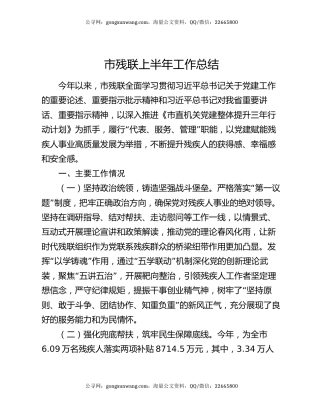 市残联上半年工作总结