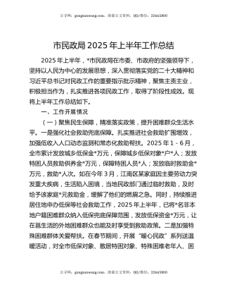 市民政局2025年上半年工作总结