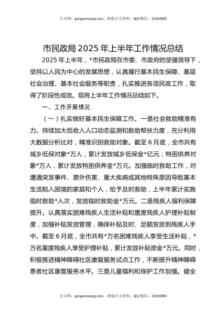 市民政局2025年上半年工作情况总结