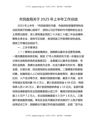 市民政局关于2025年上半年工作总结