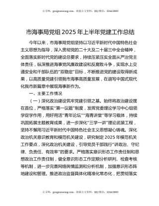 市海事局党组2025年上半年党建工作总结