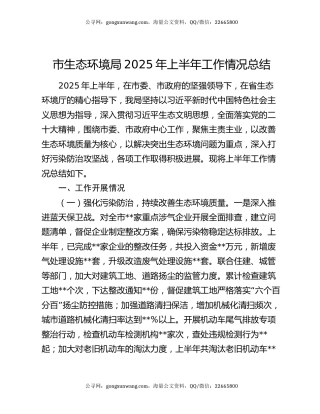 市生态环境局2025年上半年工作情况总结