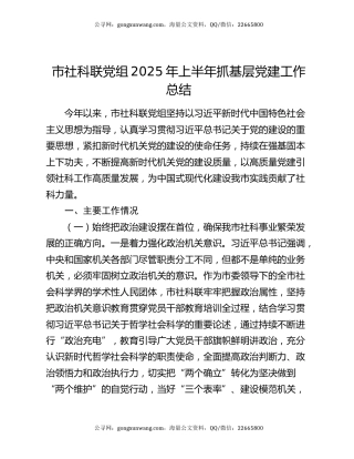 市社科联党组2025年上半年抓基层党建工作总结