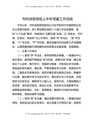 市科技局党组上半年党建工作总结