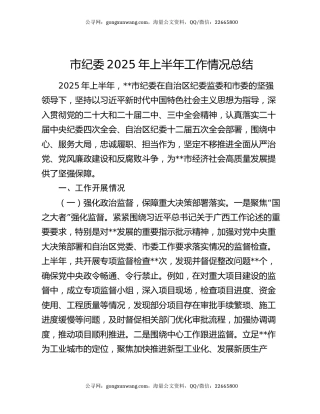 市纪委2025年上半年工作情况总结
