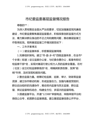 市纪委监委基层监督情况报告