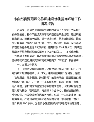 市自然资源局深化作风建设优化营商环境工作情况报告