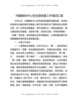 市融媒体中心党支部党建工作情况汇报