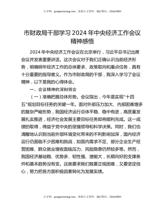 市财政局干部学习2024年中央经济工作会议精神感悟
