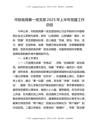 市财政局第一党支部2025年上半年党建工作总结