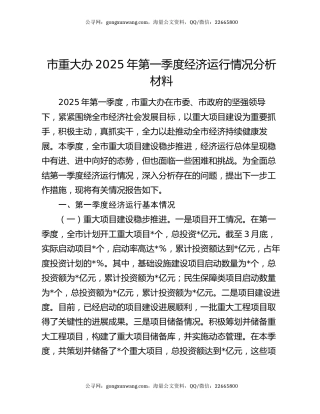 市重大办2025年第一季度经济运行情况分析材料