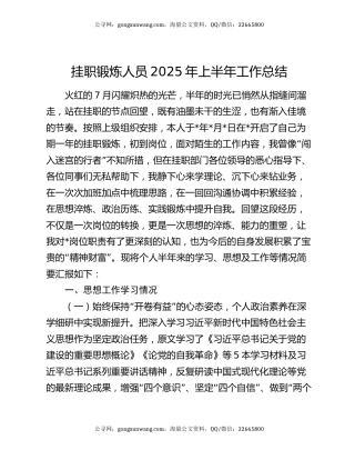 挂职锻炼人员2025年上半年工作总结