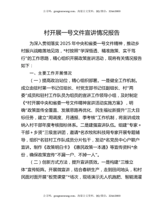 村开展一号文件宣讲情况报告