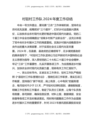 村驻村工作队2024年度工作总结