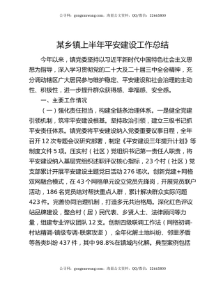 某乡镇上半年平安建设工作总结