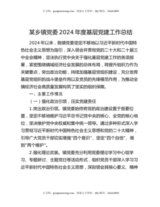 某乡镇党委2024年度基层党建工作总结