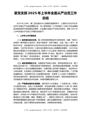 某党支部2025年上半年全面从严治党工作总结