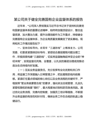 某公司关于健全完善国有企业监督体系的报告