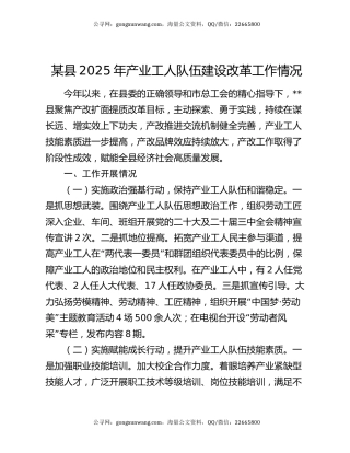 某县2025年产业工人队伍建设改革工作情况