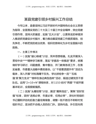 某县党建引领乡村振兴工作总结