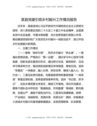 某县党建引领乡村振兴工作情况报告