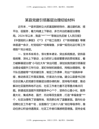 某县党建引领基层治理经验材料