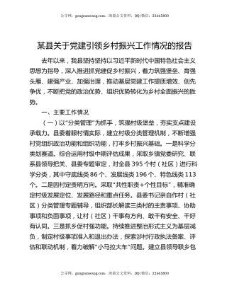 某县关于党建引领乡村振兴工作情况的报告