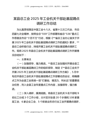 某县总工会2025年工会机关干部赴基层蹲点调研工作总结