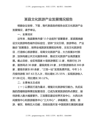 某县文化旅游产业发展情况报告