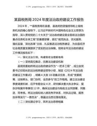 某县税务局2024年度法治政府建设工作报告