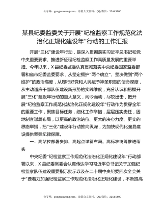 某县纪委监委关于开展“纪检监察工作规范化法治化正规化建设年”行动的工作汇报