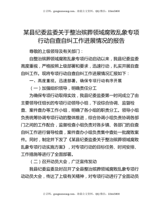 某县纪委监委关于整治殡葬领域腐败乱象专项行动自查自纠工作进展情况的报告