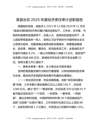 某县长在2025年度经济责任审计述职报告
