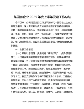 某国有企业2025年度上半年党建工作总结