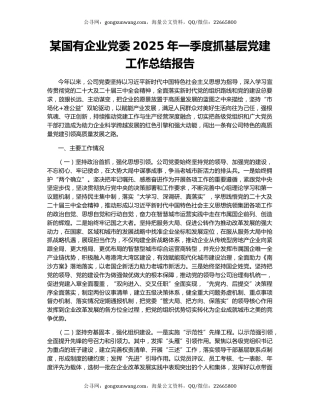 某国有企业党委2025年一季度抓基层党建工作总结报告