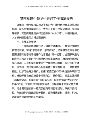 某市党建引领乡村振兴工作情况报告