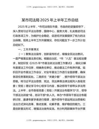某市司法局2025年上半年工作总结