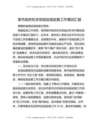 某市政府机关党组巡视巡察工作情况汇报