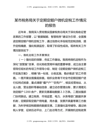 某市税务局关于定期定额户微机定税工作情况的报告