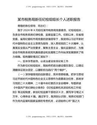 某市税务局新任纪检组组长个人述职报告