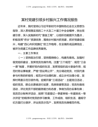 某村党建引领乡村振兴工作情况报告