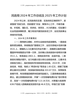 民政局2024年工作总结及2025年工作计划
