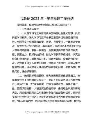 民政局2025年上半年党建工作总结