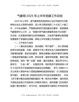 气象局2025年上半年党建工作总结