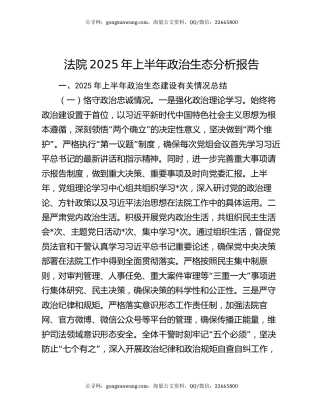 法院2025年上半年政治生态分析报告