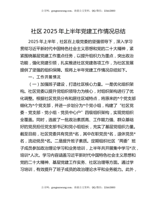 社区2025年上半年党建工作情况总结