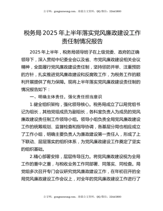 税务局2025年上半年落实党风廉政建设工作责任制情况报告